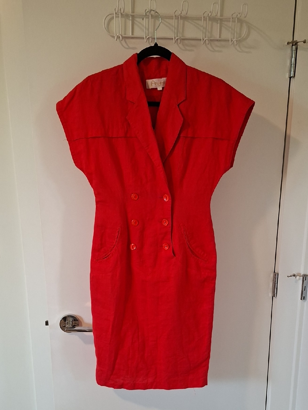 Vintage Bold Red Double-Breasted Midi Dress